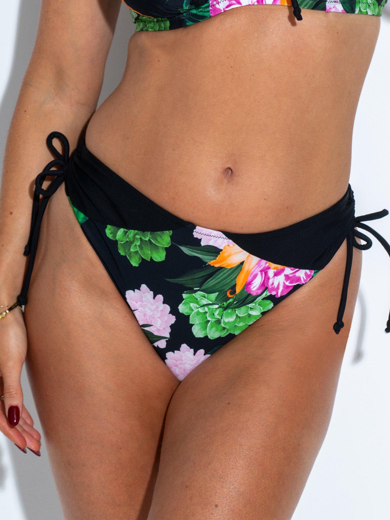 Product image 2 of 7, which shows Pour Moi Palermo Adjustable Side Bikini Bottoms, Black/Green/Pink, 8
