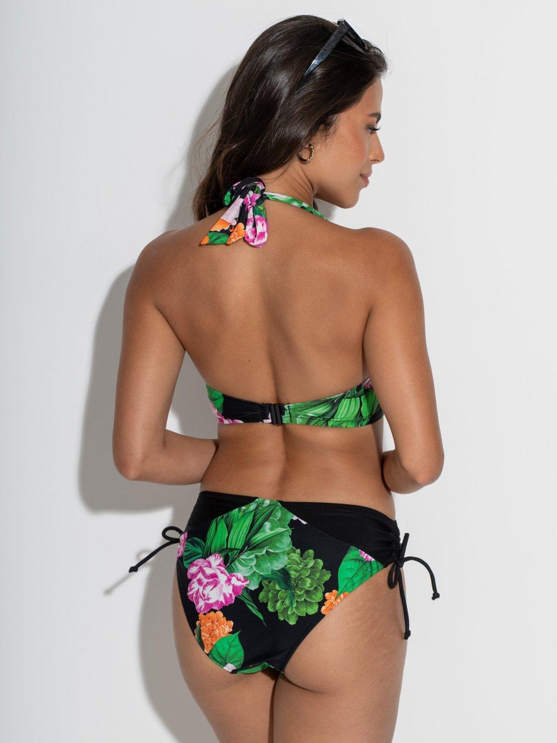 Product image 5 of 7, which shows Pour Moi Palermo Adjustable Side Bikini Bottoms, Black/Green/Pink, 8