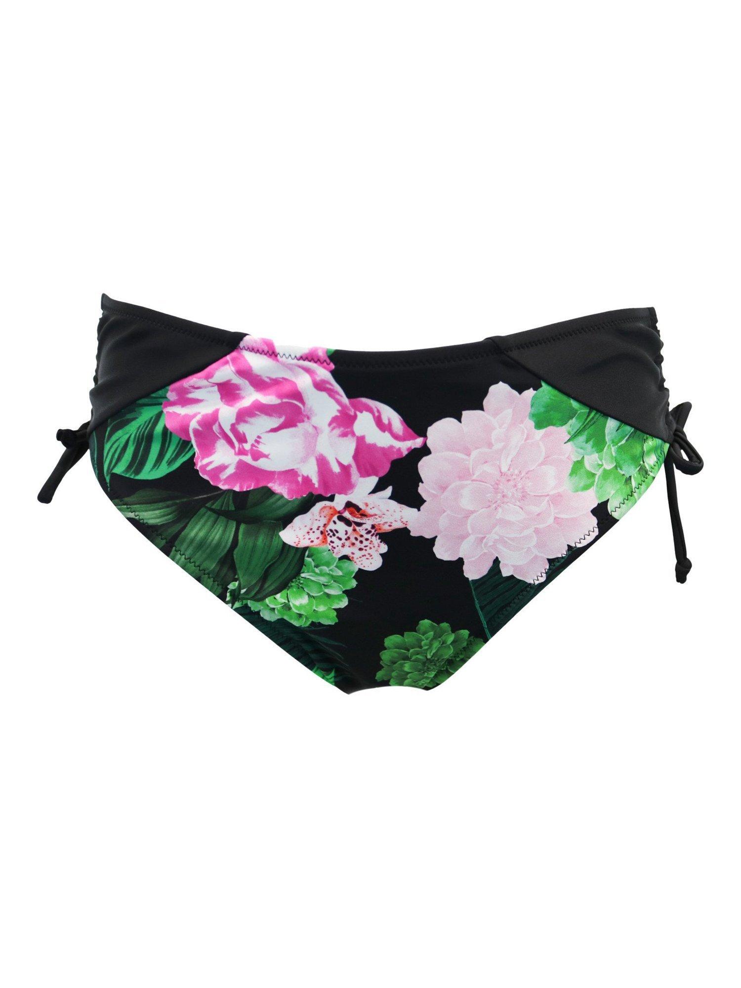 Product image 6 of 7, which shows Pour Moi Palermo Adjustable Side Bikini Bottoms, Black/Green/Pink, 8