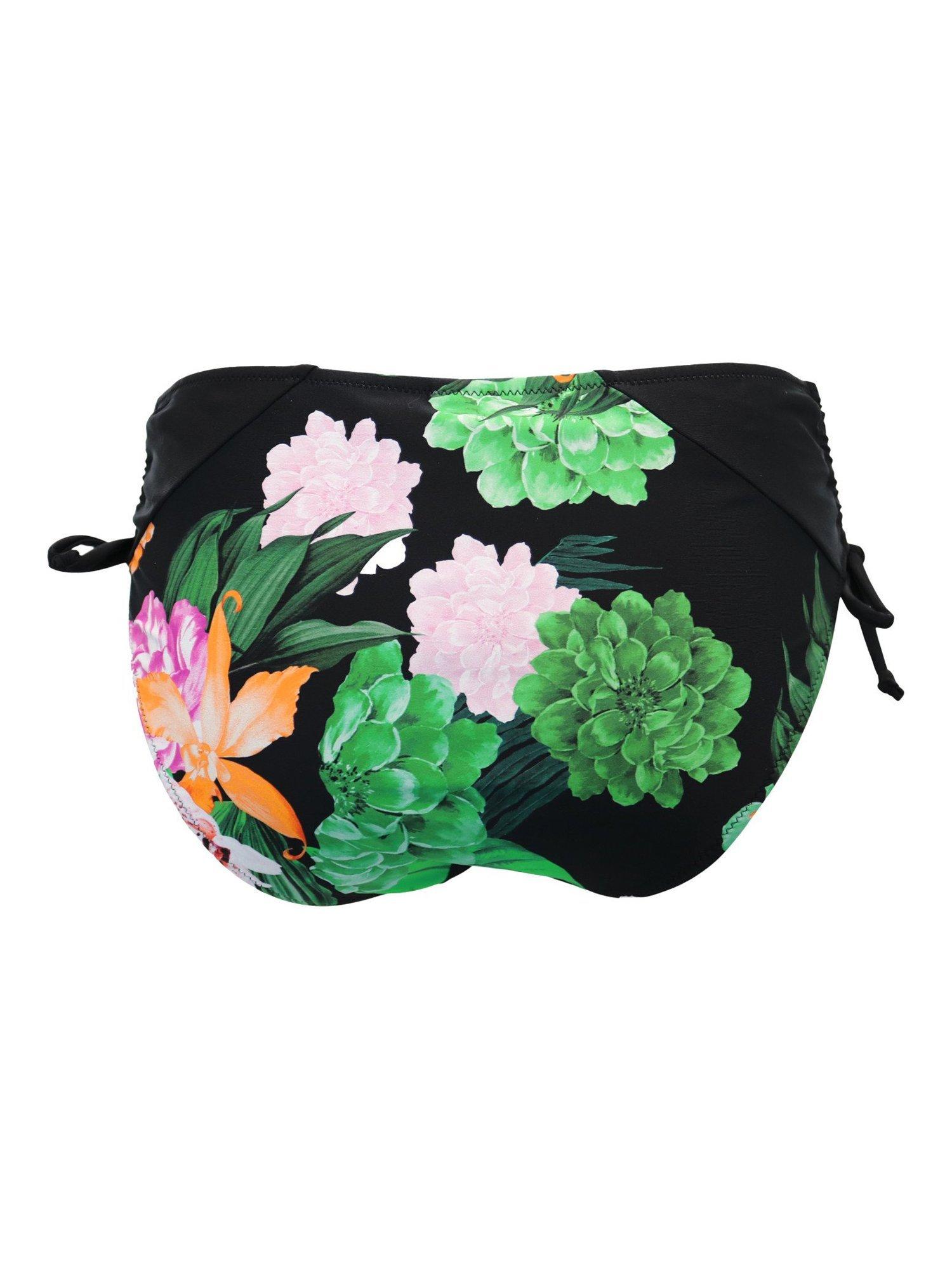 Product image 7 of 7, which shows Pour Moi Palermo Adjustable Side Bikini Bottoms, Black/Green/Pink, 8