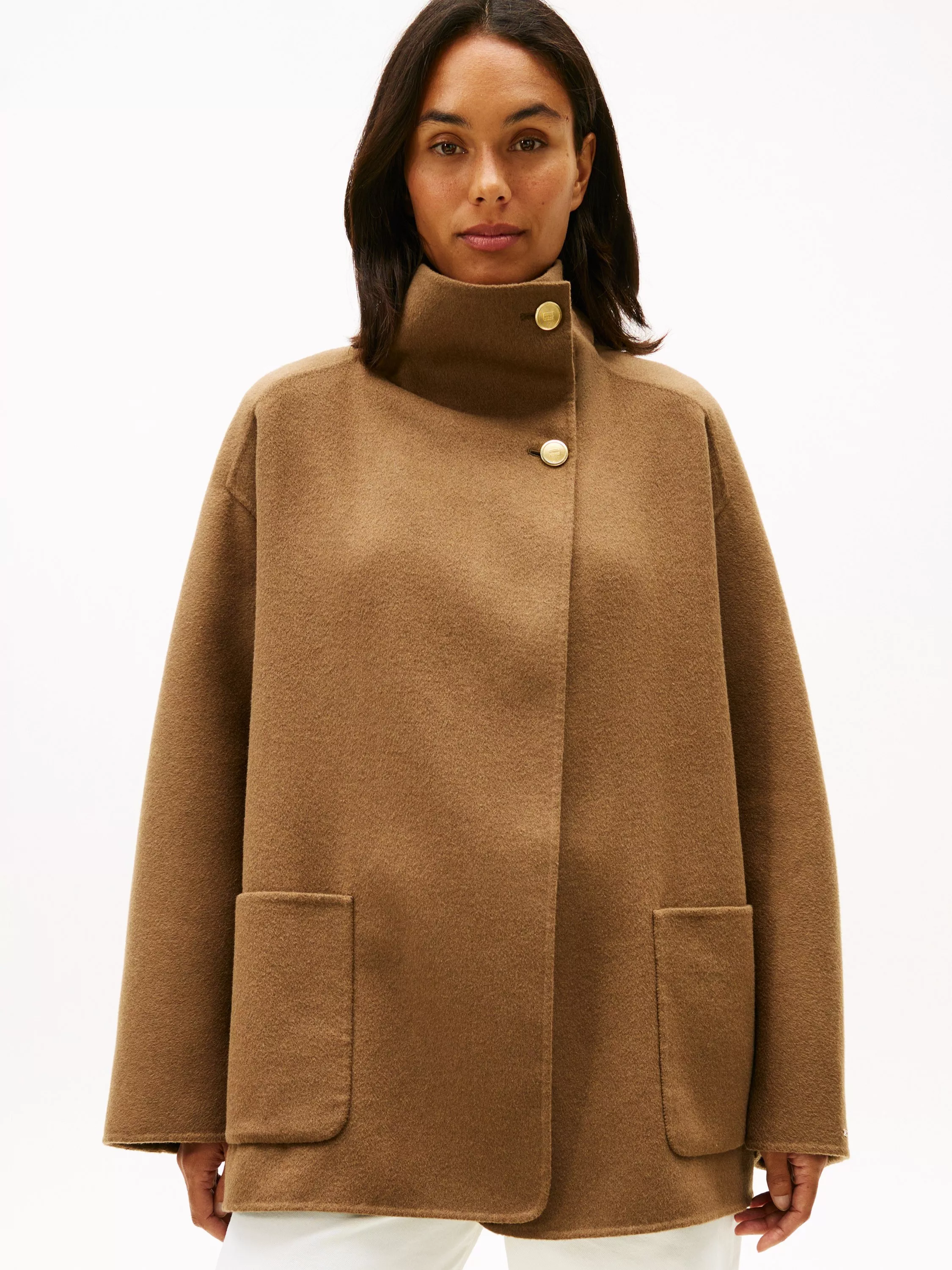 Tommy Hilfiger Wool Blend Funnel Neck Coat, Nordic Taupe
