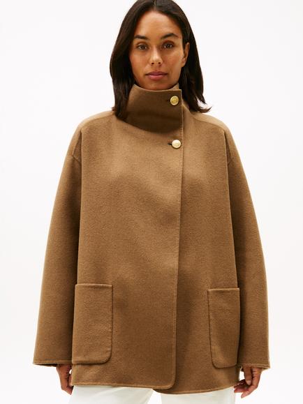 Tommy Hilfiger Wool Blend Funnel Neck Coat, Nordic Taupe, Nordic Taupe