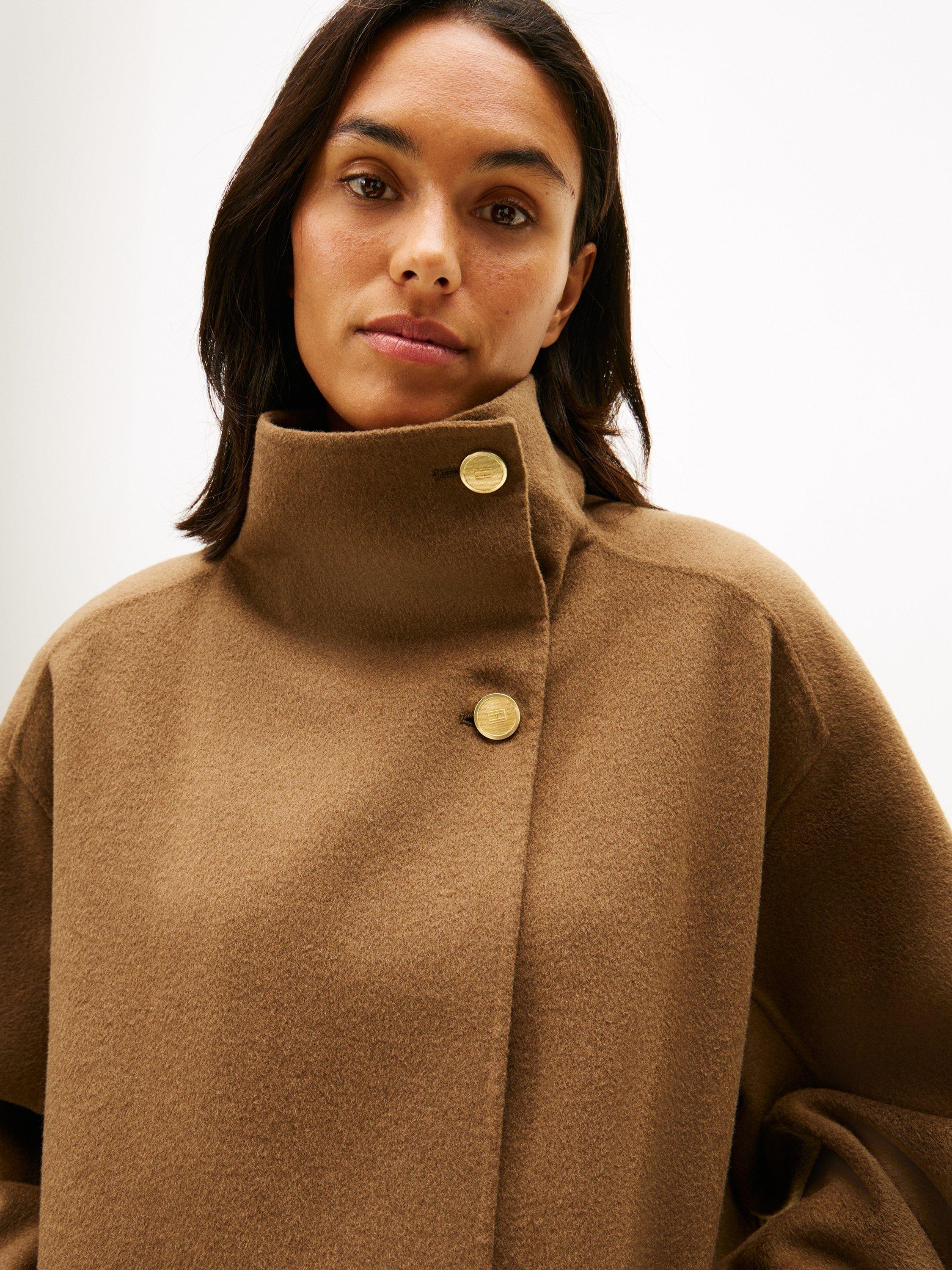 Tommy Hilfiger Wool Blend Funnel Neck Coat, Nordic Taupe