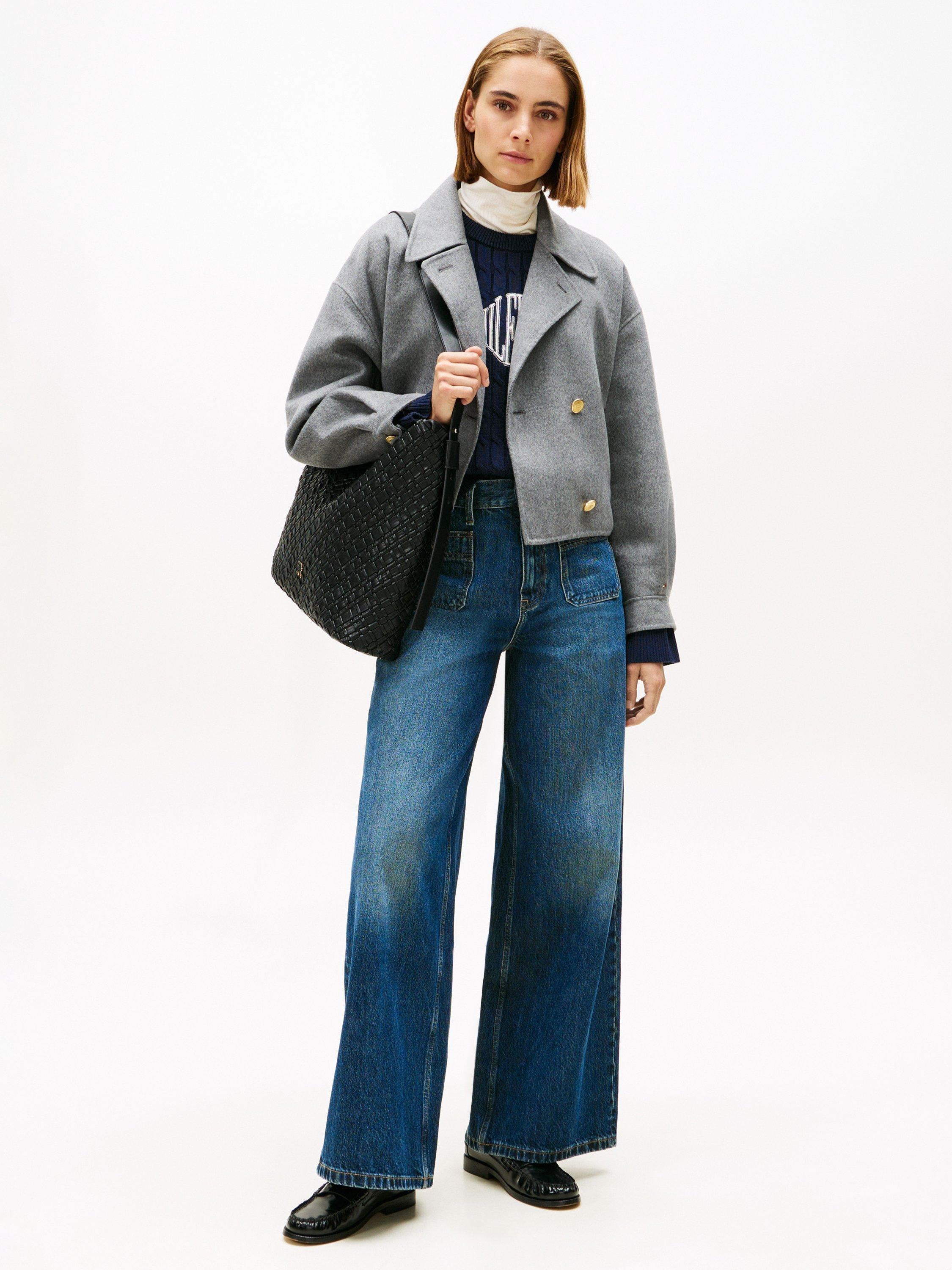 Product image 3 of 6, which shows Tommy Hilfiger Double Faced Wool Blend Coat, Med Heather Grey, 4