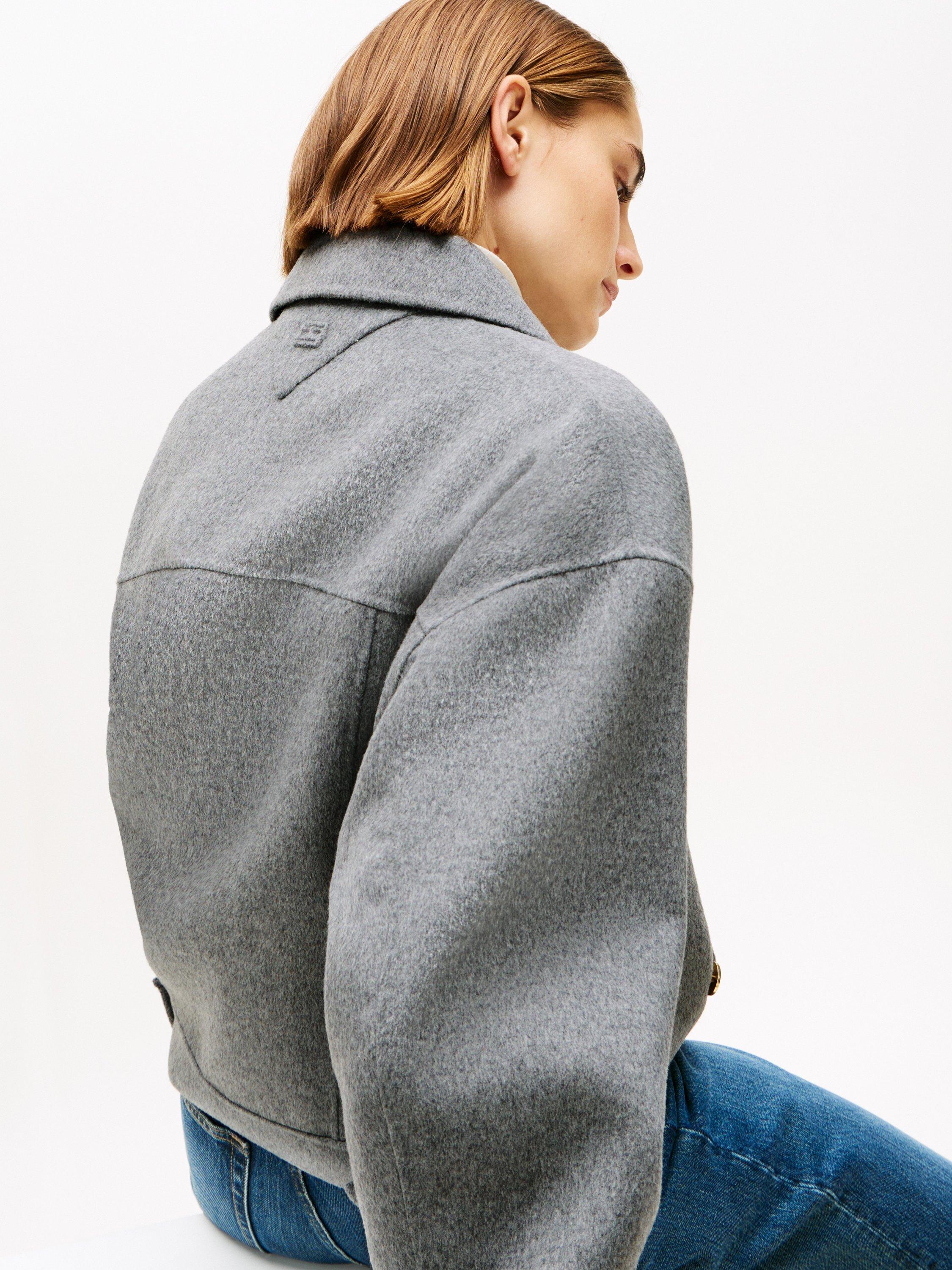 Product image 5 of 6, which shows Tommy Hilfiger Double Faced Wool Blend Coat, Med Heather Grey, 4