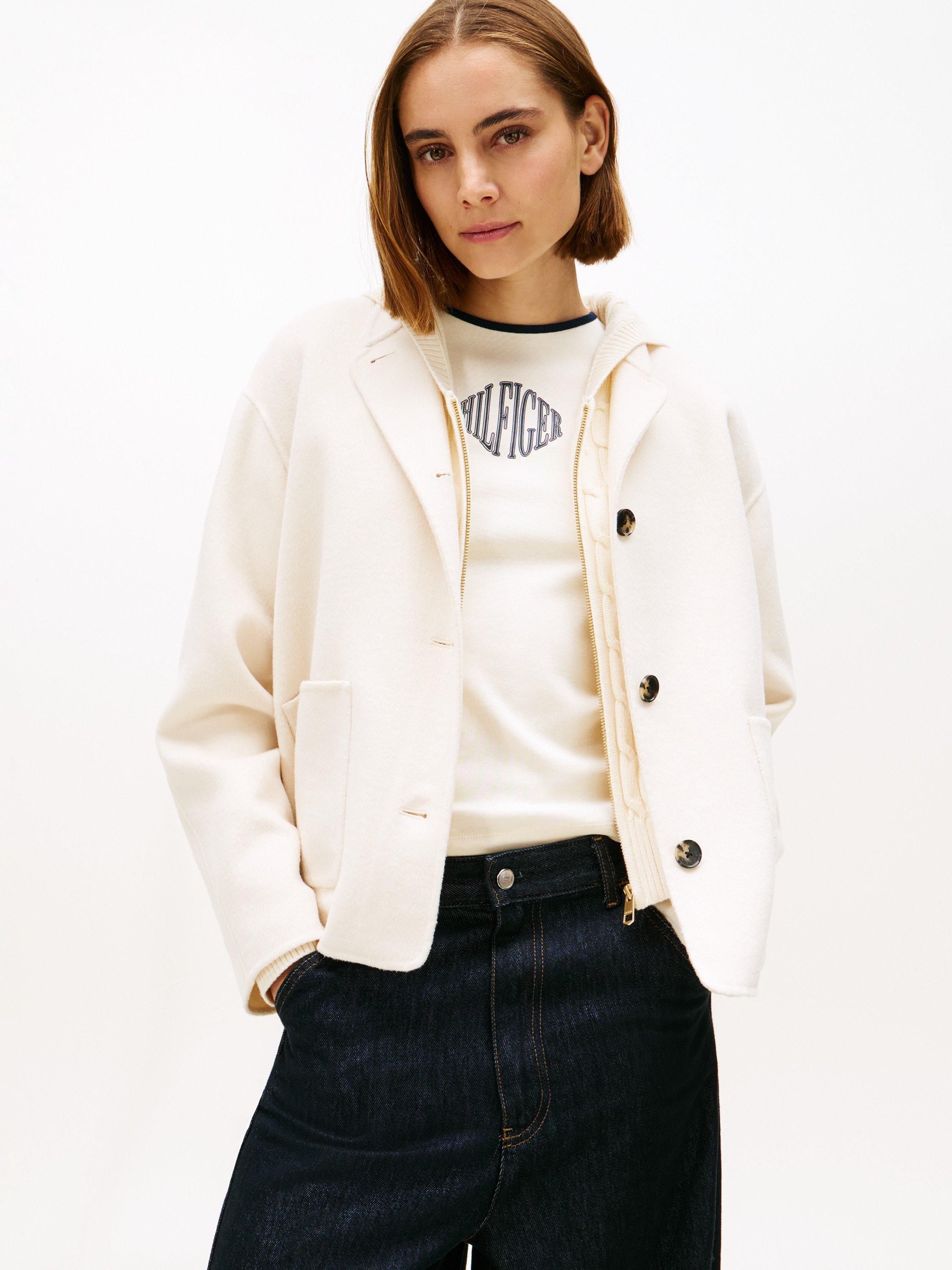 Product image 1 of 6, which shows Tommy Hilfiger Double Faced Wool Blend Coat, Calico, 4