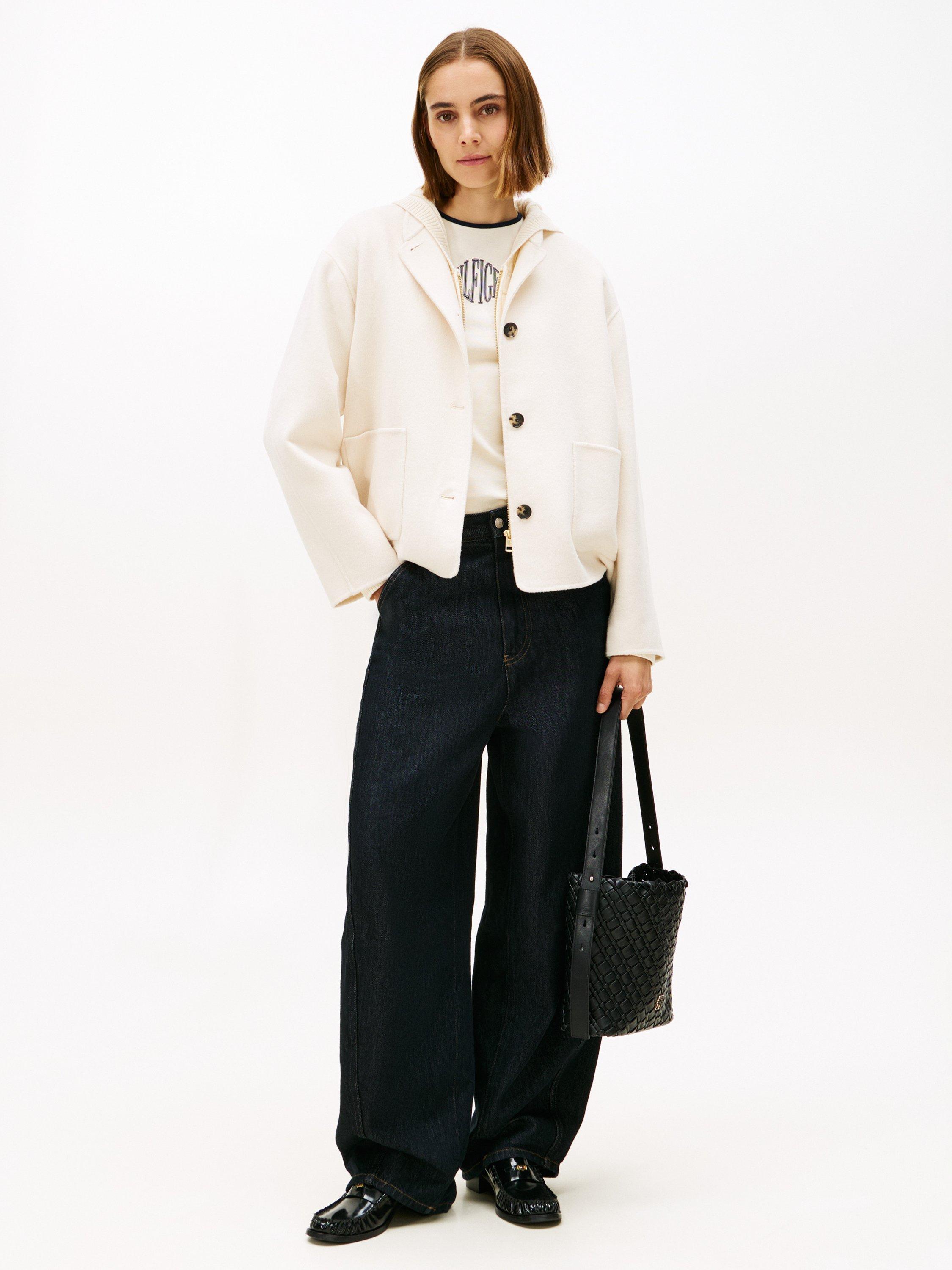 Product image 3 of 6, which shows Tommy Hilfiger Double Faced Wool Blend Coat, Calico, 4