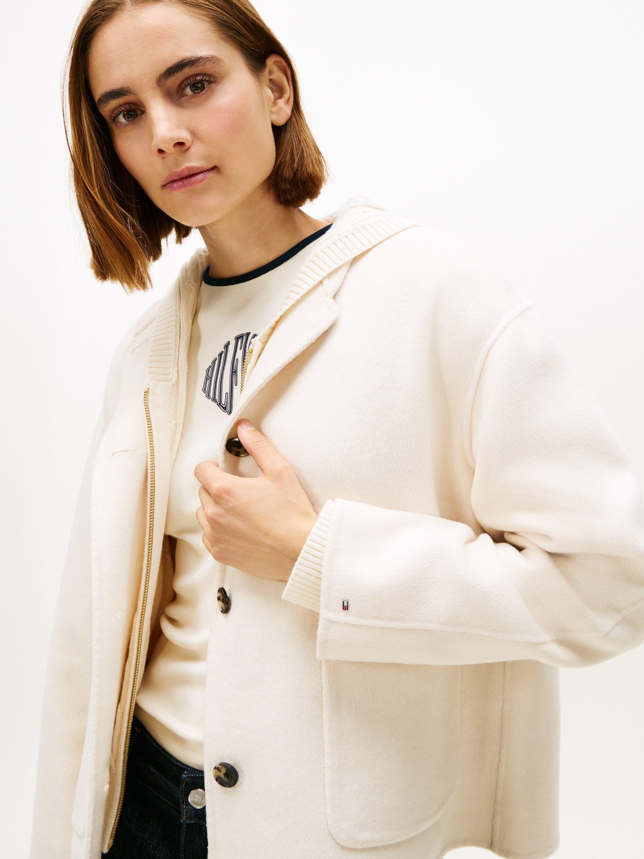 Product image 5 of 6, which shows Tommy Hilfiger Double Faced Wool Blend Coat, Calico, 4