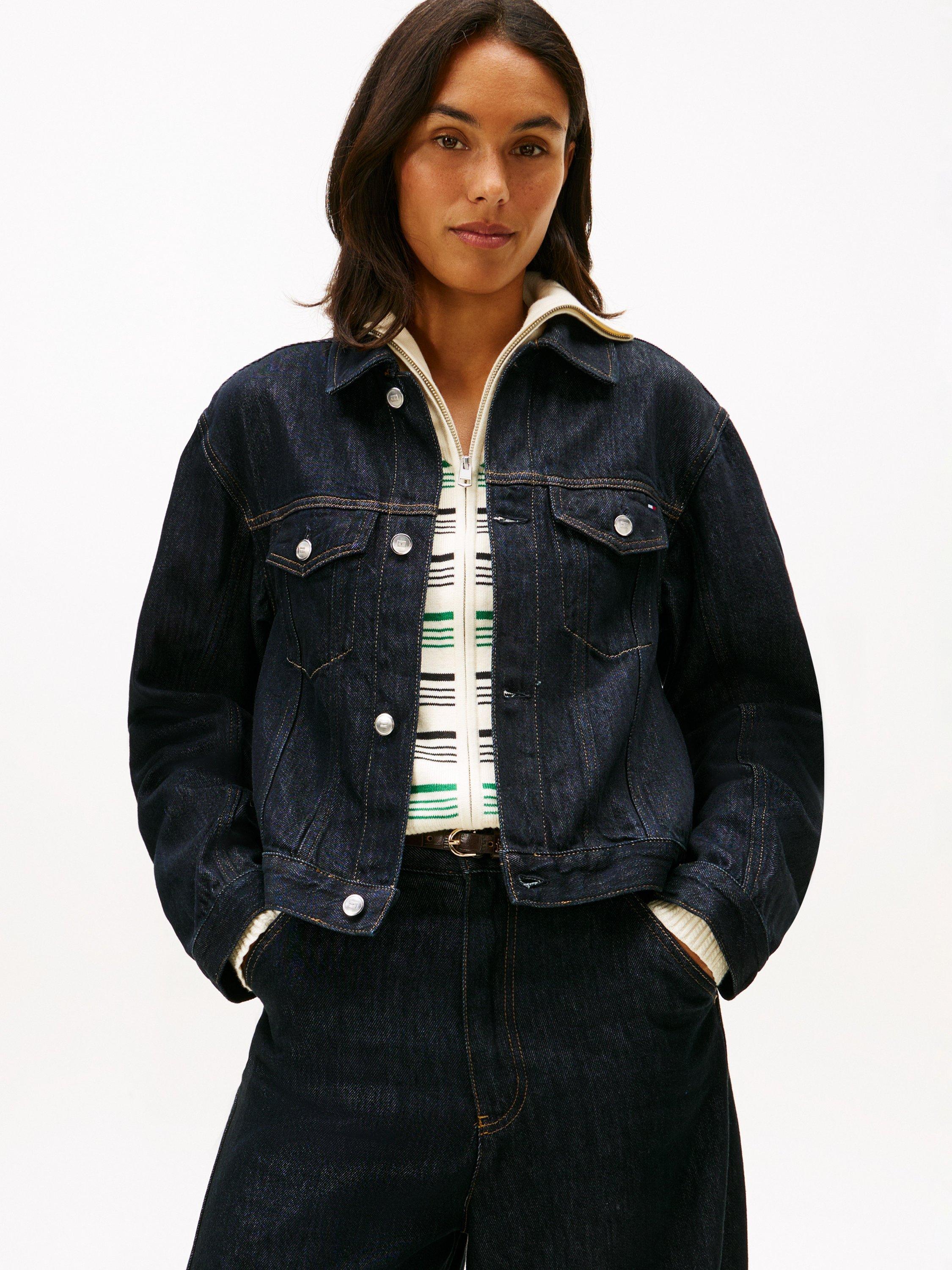 Product image 1 of 6, which shows Tommy Hilfiger Pleated Denim Jacket, Pure, 4