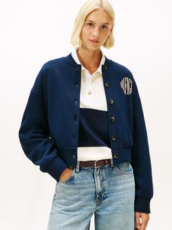 Tommy Hilfiger Varsity Logo Fleece Bomber Cardigan, Dark Night Navy