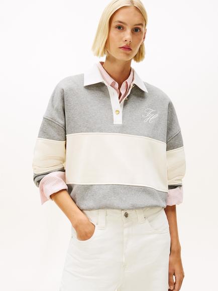 Tommy Hilfiger Colour Block Rugby Sweatshirt, Med Heather Grey, Med Heather Grey