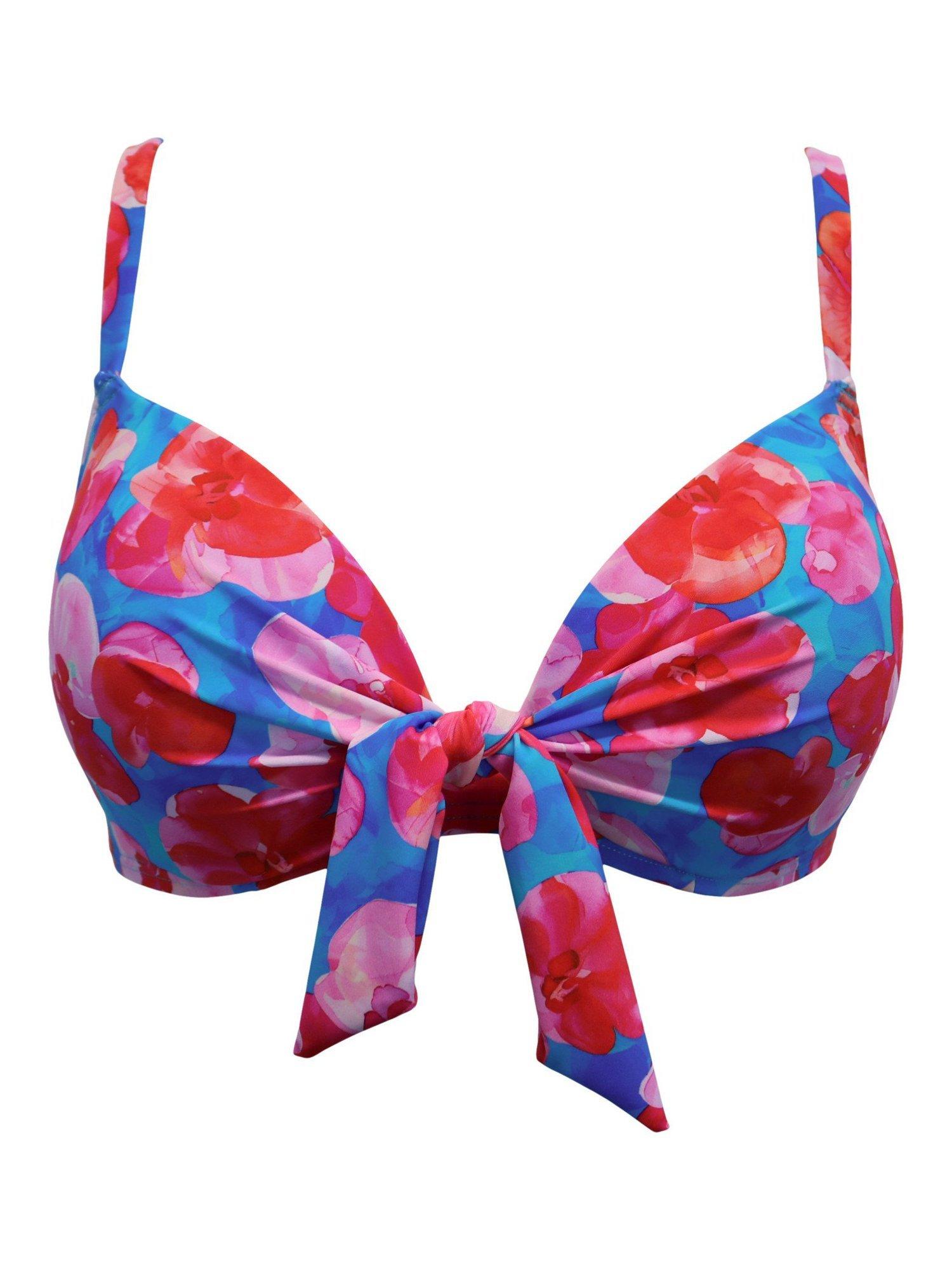 Product image 5 of 6, which shows Pour Moi Marrakesh Padded Underwired Bikini Top, Blue/Pink, 32B