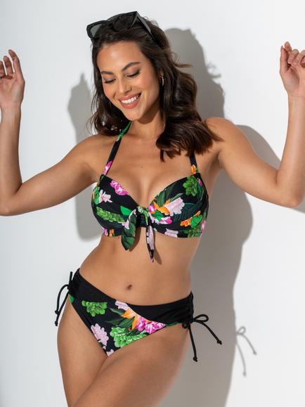 Pour Moi Palermo Padded Halterneck Underwired Bikini Top, Black/Green/Pink - view 2, Black/Green/Pink