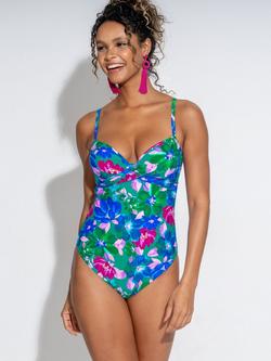 Pour Moi Free Spirit Lightly Padded Underwired Swimsuit, Green Floral - view 2, Green Floral