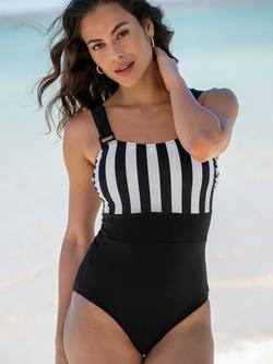 Pour Moi Palm Springs Colour Block Tummy Control Swimsuit, Black/White - view 2, Black/White