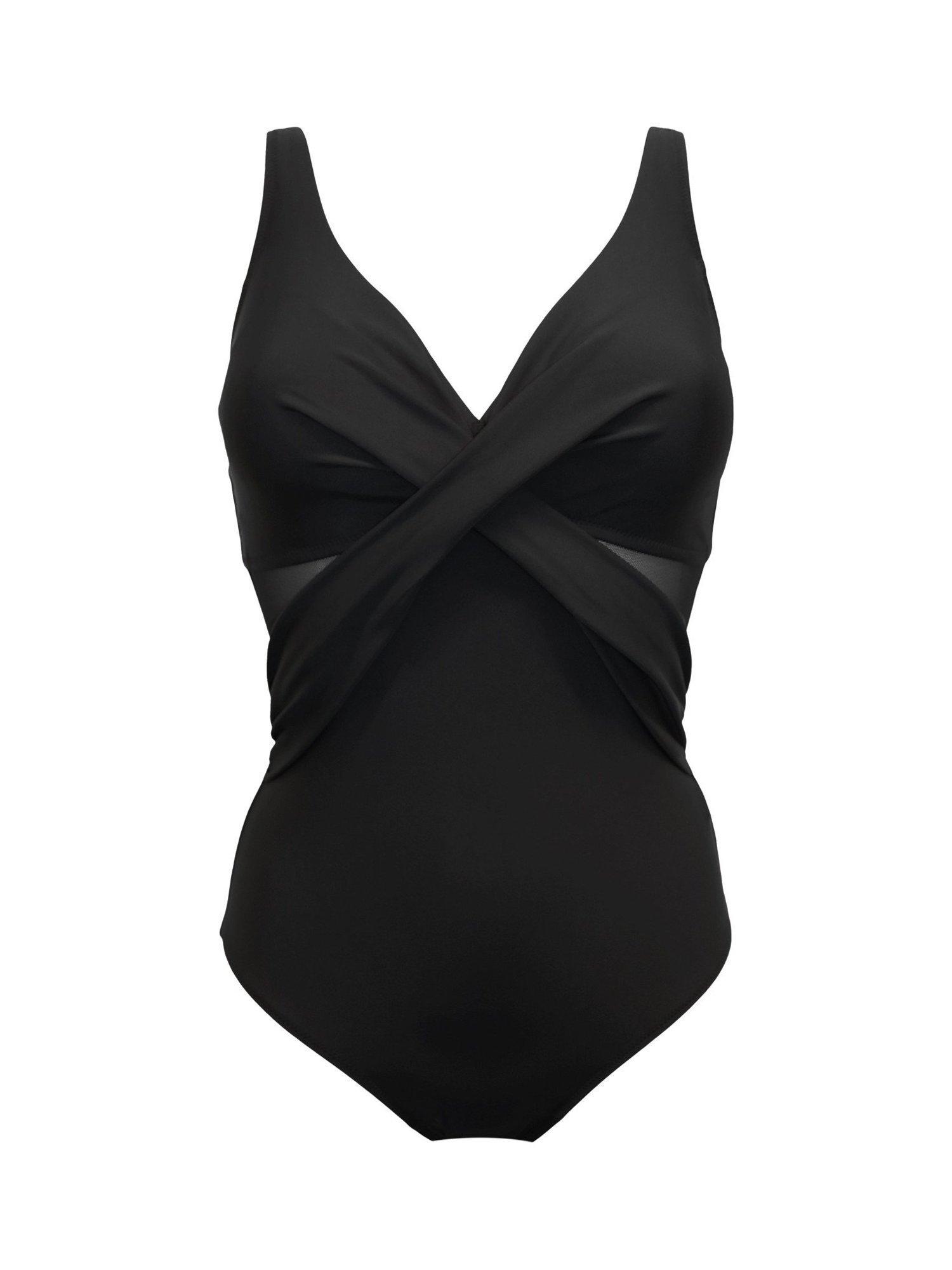 Product image 5 of 6, which shows Pour Moi Mesh Twist Front Full Control Swimsuit, Black, 10