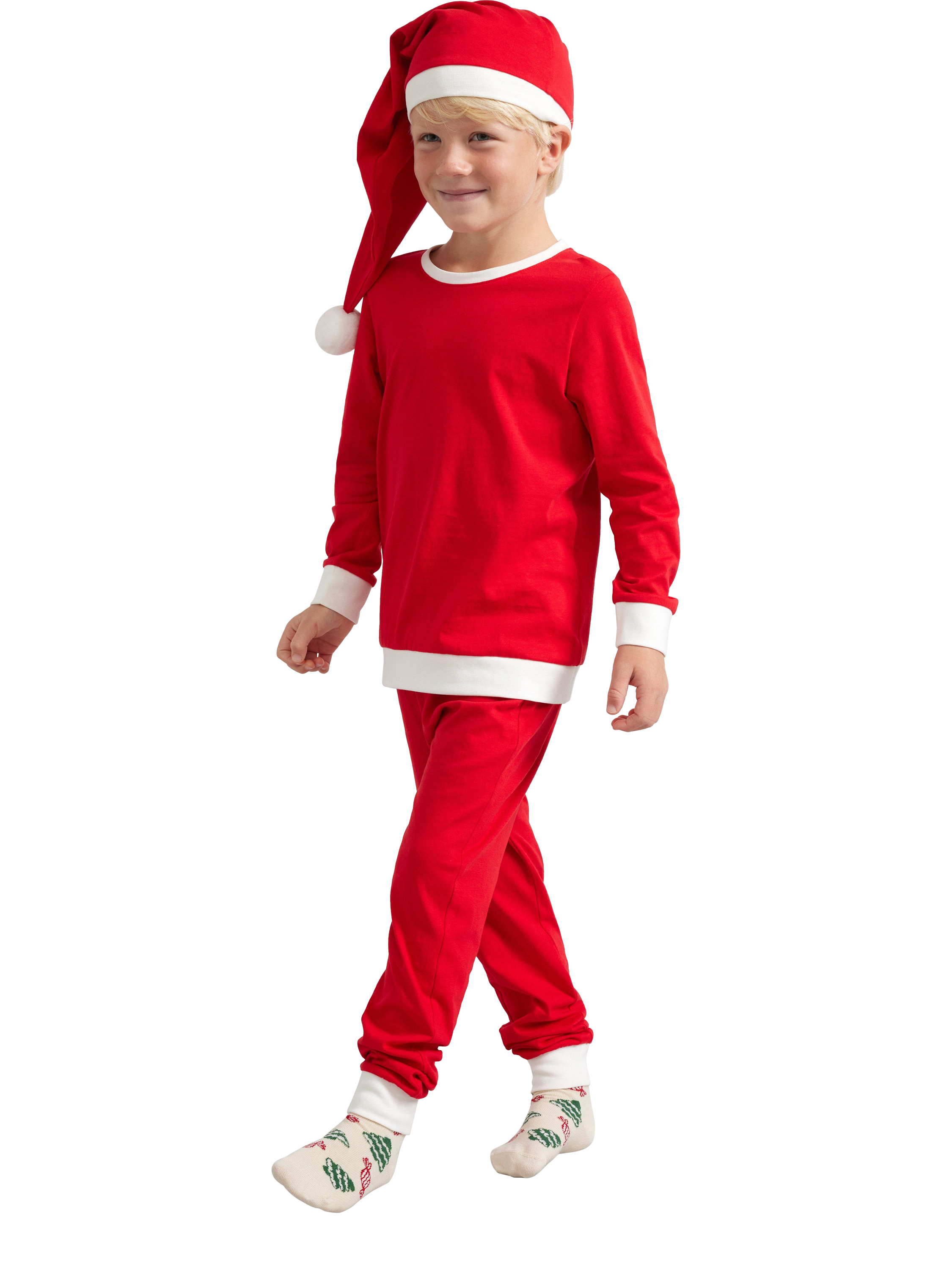 Product image 2 of 6, which shows Lindex Kids' Cotton Christmas Pyjama Set & Hat, Red, 4-6 years