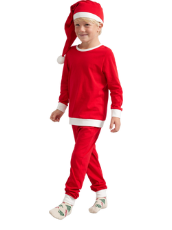 Lindex Kids' Cotton Christmas Pyjama Set & Hat, Red - view 2, Red