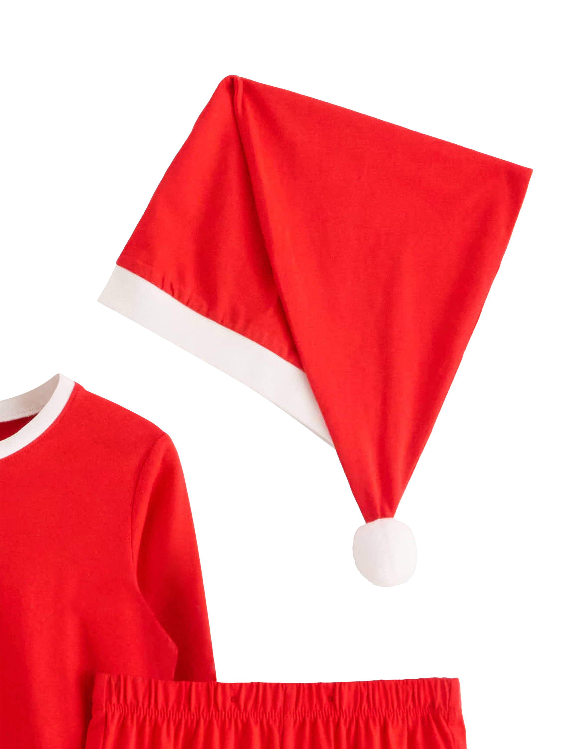 Product image 6 of 6, which shows Lindex Kids' Cotton Christmas Pyjama Set & Hat, Red, 4-6 years