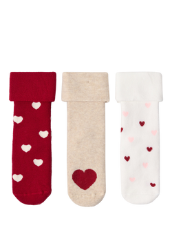 Lindex Baby Terry Heart Socks, Pack of 3, Light Dusty White, Light Dusty White