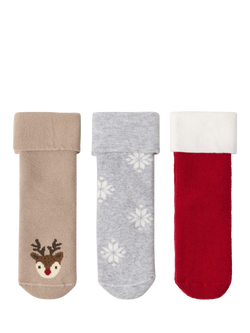 Lindex Baby Terry Christmas Socks, Pack of 3, Dark Red, Dark Red