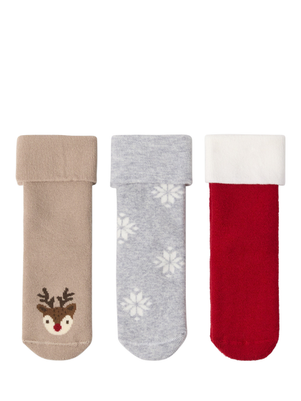 Lindex Baby Terry Christmas Socks, Pack of 3, Dark Red, Dark Red