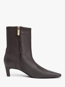 Tommy Hilfiger TH Monogram Plaque Leather Mid Boots, Charred Wood, Charred Wood