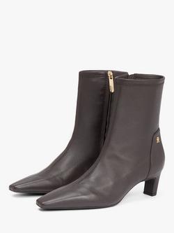 Tommy Hilfiger TH Monogram Plaque Leather Mid Boots, Charred Wood - view 2, Charred Wood