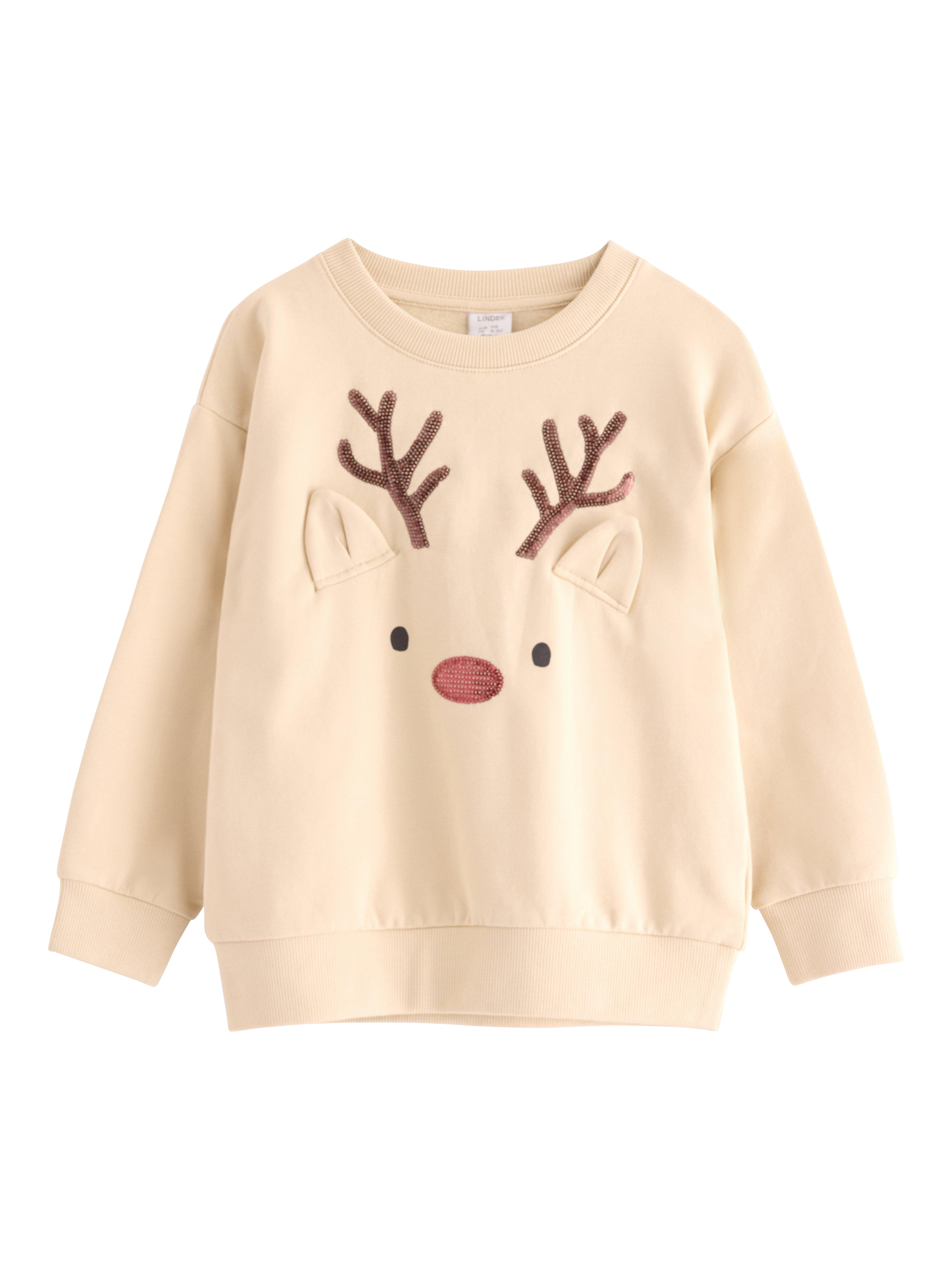 Lindex Kids' Reindeer Sweatshirt, Light Beige