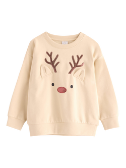 Lindex Kids' Reindeer Sweatshirt, Light Beige, Light Beige