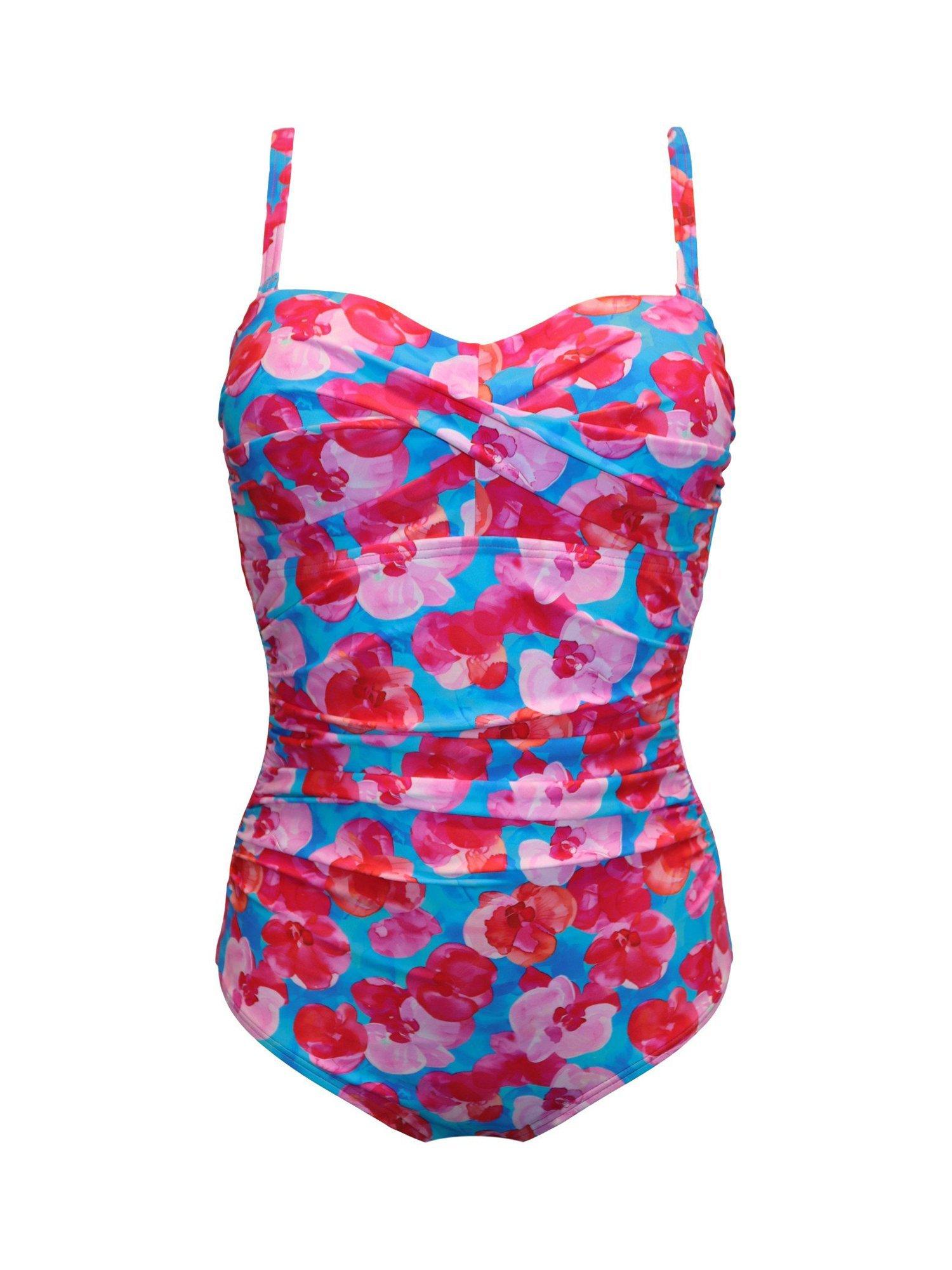 Product image 5 of 6, which shows Pour Moi Santa Monica Strapless Tummy Control Swimsuit, Blue/Pink, 10