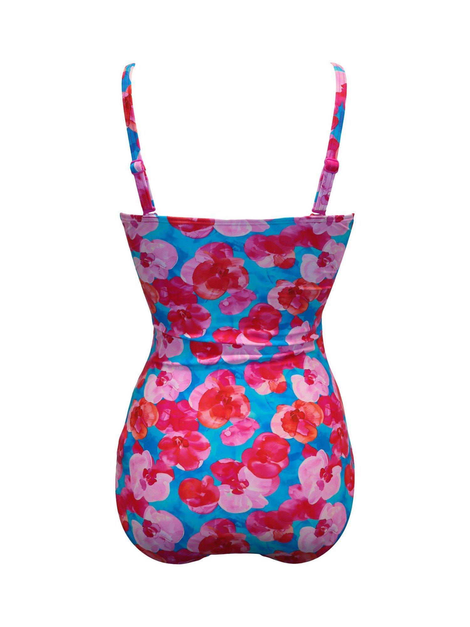 Product image 6 of 6, which shows Pour Moi Santa Monica Strapless Tummy Control Swimsuit, Blue/Pink, 10