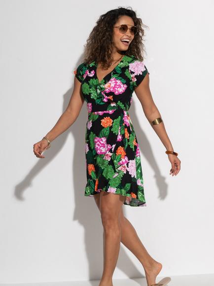 Pour Moi Penny Frill Wrap Beach Dress, Green/Multi - view 2, Green/Multi