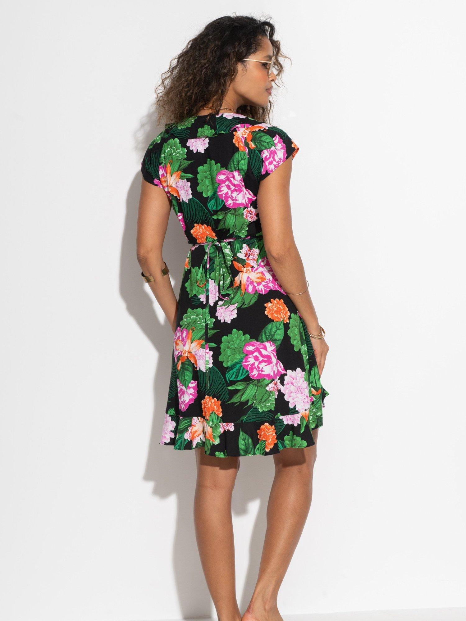 Product image 3 of 5, which shows Pour Moi Penny Frill Wrap Beach Dress, Green/Multi, 8