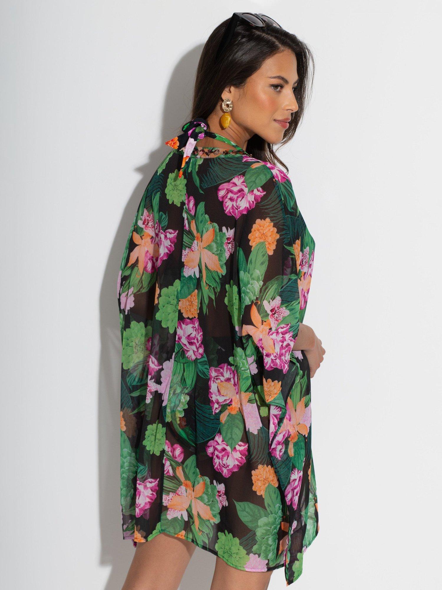 Product image 6 of 8, which shows Pour Moi Chiffon V-Neck Embellished Kaftan, Green/Multi, 8-10