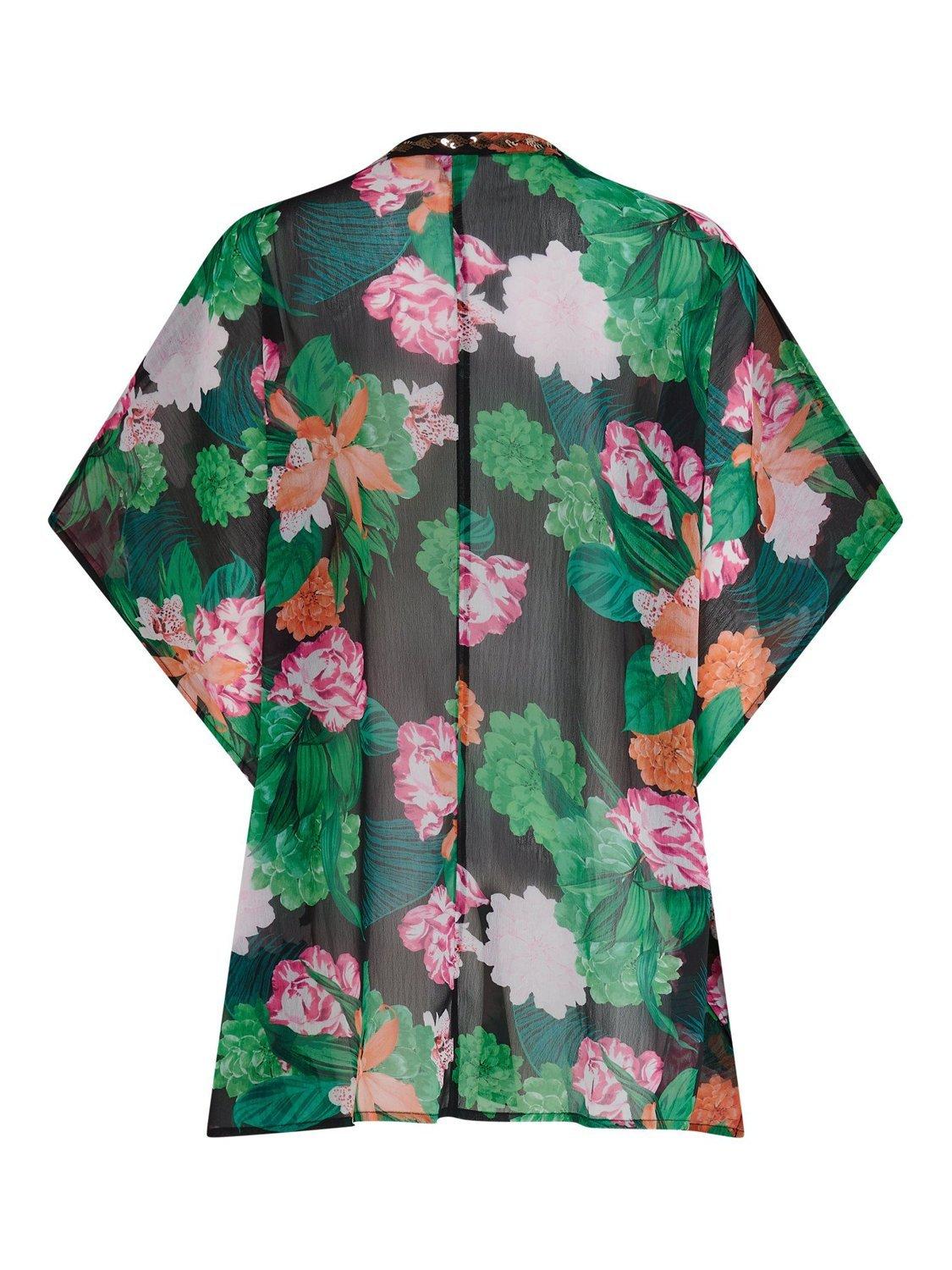 Product image 8 of 8, which shows Pour Moi Chiffon V-Neck Embellished Kaftan, Green/Multi, 8-10