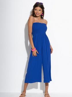 Pour Moi Anna Strapless Shirred Bodice Crop Leg Beach Jumpsuit, Ultramarine - view 2, Ultramarine