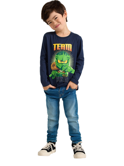 Lindex Kids' Cotton Long Sleeve Ninjago T-Shirt, Dark Blue - view 2, Dark Blue