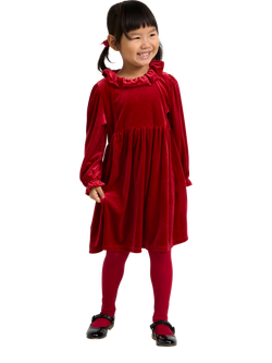 Lindex Kids' Velvet Long Sleeve Dress, Dark Dusty Red - view 2, Dark Dusty Red