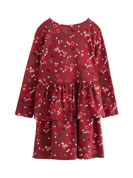 Lindex Kids' Cotton Floral Long Sleeve Dress, Dark Dusty Red - view 2, Dark Dusty Red