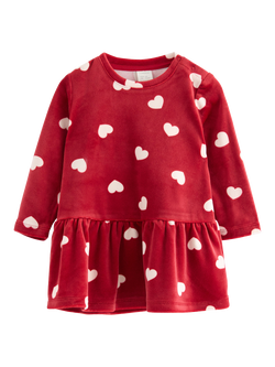 Lindex Baby Heart Print Long Sleeve Dress, Dark Dusty Red, Dark Dusty Red