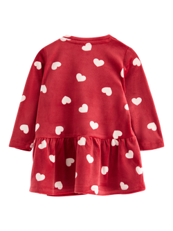 Lindex Baby Heart Print Long Sleeve Dress, Dark Dusty Red - view 2, Dark Dusty Red