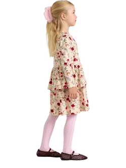 Lindex Kids' Cotton Floral Tiered Dress, Beige - view 2, Beige