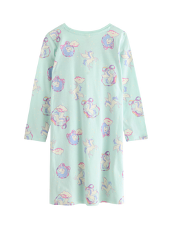 Lindex Kids' Cotton Unicorn Print Long Sleeve Night Dress, Light Aqua - view 2, Light Aqua