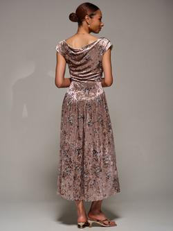Jolie Moi Draped Cowl Velvet Dress - view 2, Neutral Floral