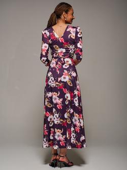 Jolie Moi Floral Jersey Tie Back Dress, Purple Floral - view 2, Purple Floral
