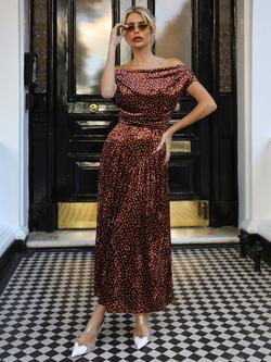 Jolie Moi Draped Cowl Velvet Dress, Burgundy Polka Dot