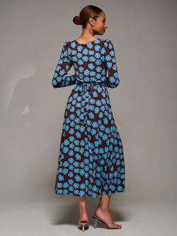 Jolie Moi Jersey Puff Sleeve Dress - view 2, Blue Floral