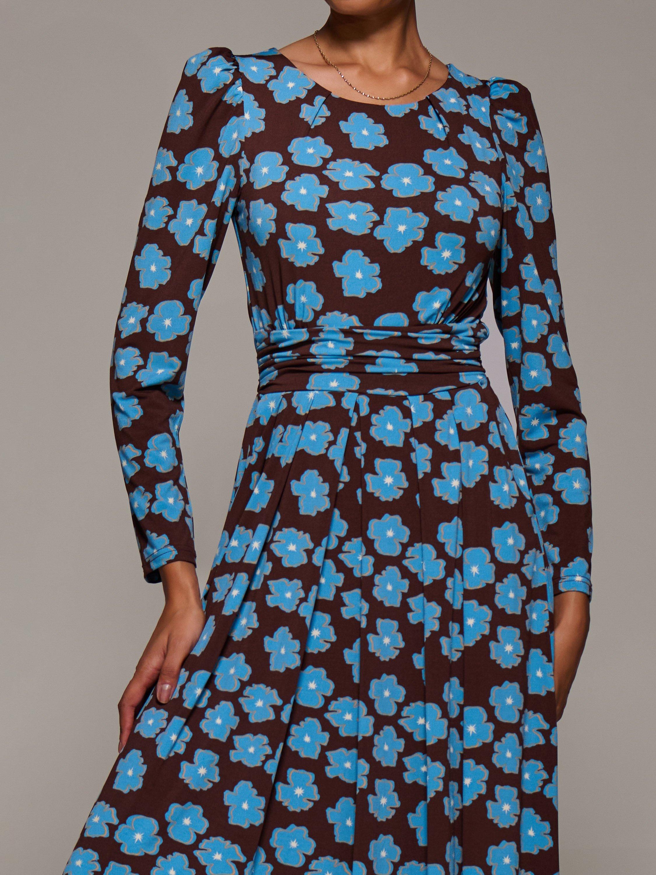 Product image 4 of 7, which shows Jolie Moi Jersey Puff Sleeve Dress, Blue Floral, 8