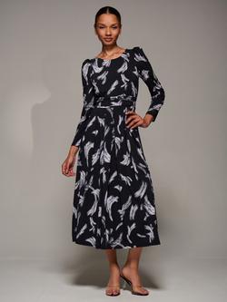 Jolie Moi Jersey Puff Sleeve Dress, Black Brushstroke